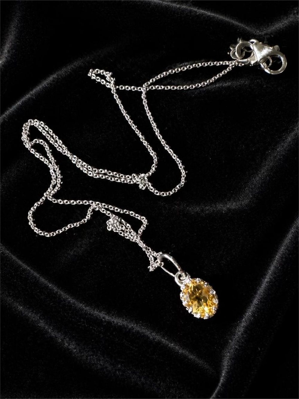 Yellow Crystal Pendant on Sterling Silver Chain